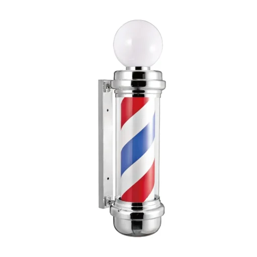 Barberpole - Kapperspaal met Bol 85cm - Zilver