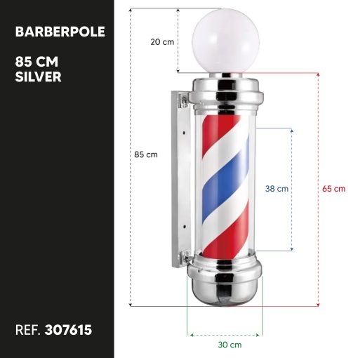 Barberpole - Kapperspaal met Bol 85cm - Zilver - Afbeelding 2